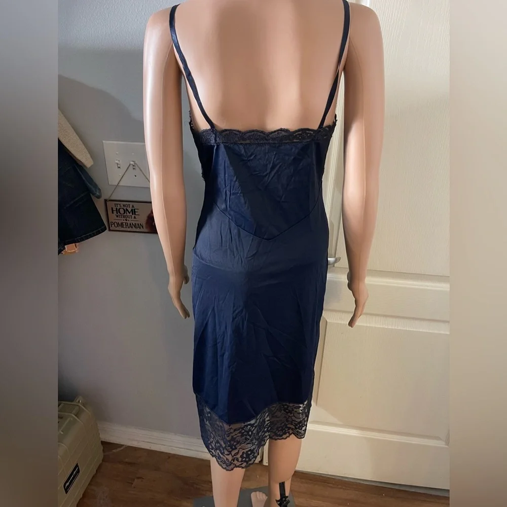 Vintage‎ 60’s  Navy Lace Trim Chemise Slip Dress